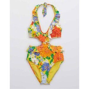 NWT Aerie Ruffle Halter One Piece Swimsuit XS